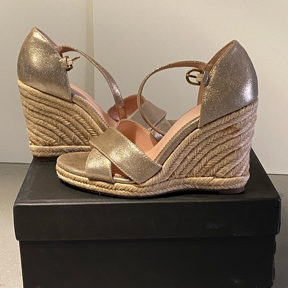J. crew Gold metallic cross strap espadrille wedge sandal - Picture 2 of 3